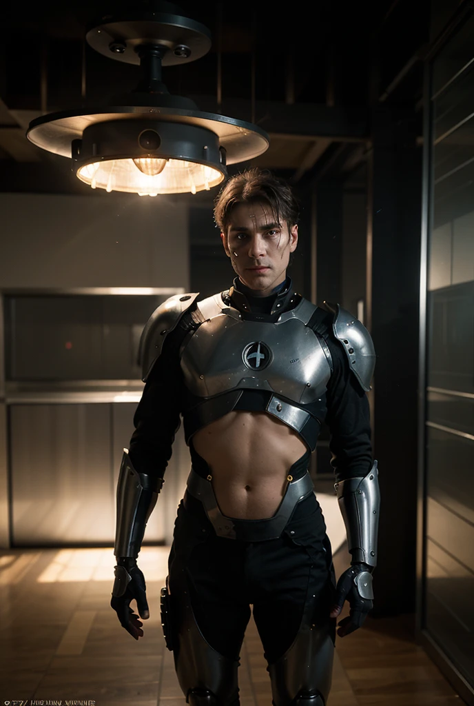 ((ultra detailed, masterpiece, absurdres)) Bucky Barnes, MBBarnes, 1boy, single mechanical arm, brown hair, blue eyes, (mechanical arm:1.3)