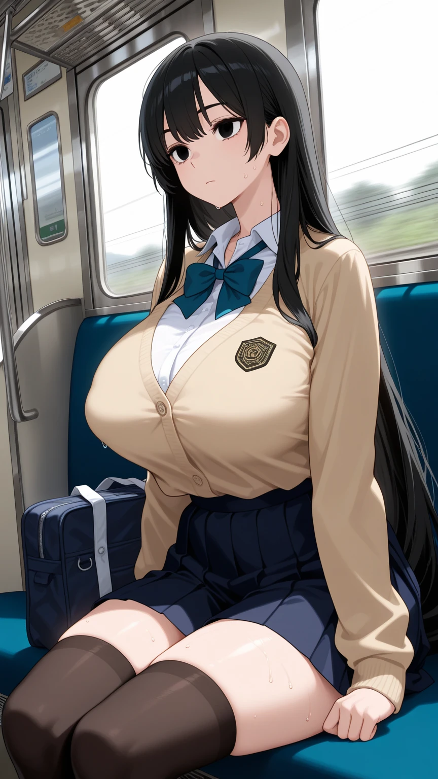 (((Sleep with your legs spread))、(((Shiny underwear)))、Highest quality, 8k, masterpiece :1.3)), whole body, Sharp focus :One Girl,Glowing Skin,Sexy pose,Highest quality,Tabletop,shape,Very delicate and beautiful,Hmph,8k壁紙,wonderful,In detail,Official Art,Very detailedなティッカーUnity 8k壁紙,Unbelievably ridiculous,Large file size,Very detailedな,High resolution,Very detailed,Beautiful detailed,Realistic,X-ray,The queue is full,(((Uniform Blazer、mini skirt、black tights)))、(((Big Breasts、Black Hair、black tights)))、(((train、trainの椅子に座る)))、, ((Long black hair、))、Sexy pose、Hairstyle: Long Hair、both hands