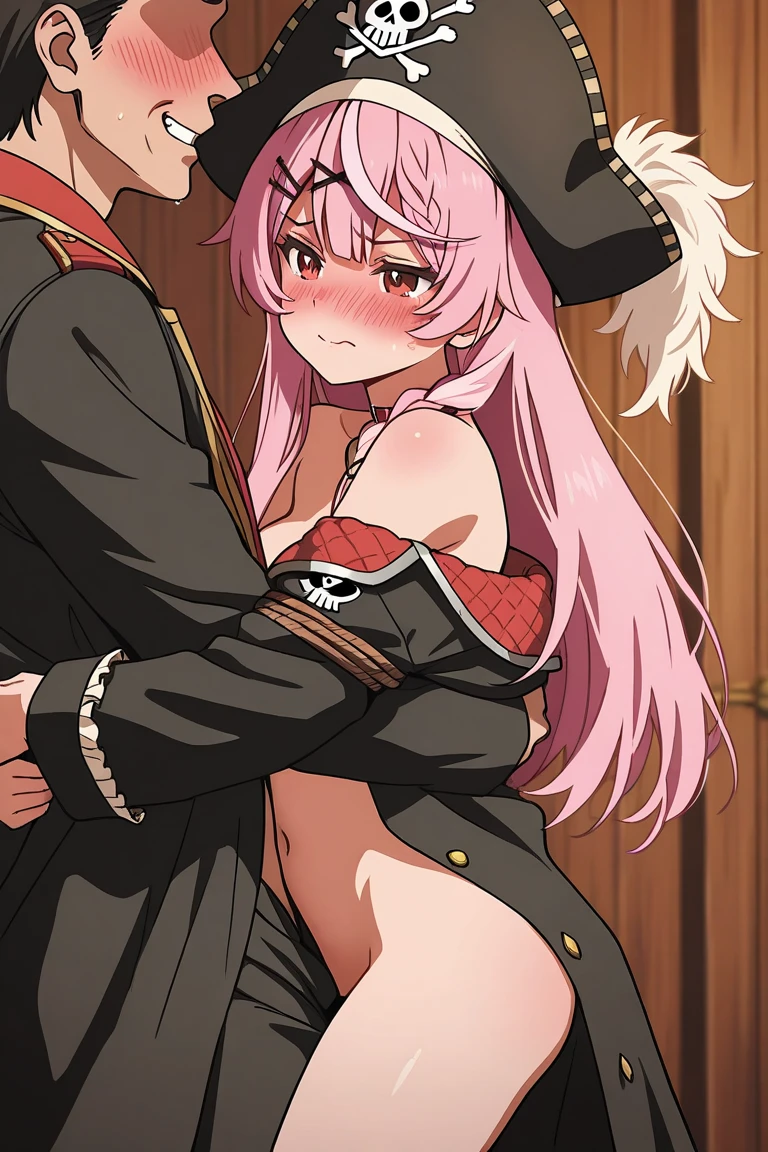 NSFW,(((clothed))),(((1girl,1men,fellatio))),masterpiece,milim,she is milim,TENSEI Shitara slime datta ken,milim ,(messy pink hair), pigtails, extremely detailed blue eyes,、child Demon King,Beautiful and detailed blue eyes、A pink-haired、Proud double tail,striped knee socks