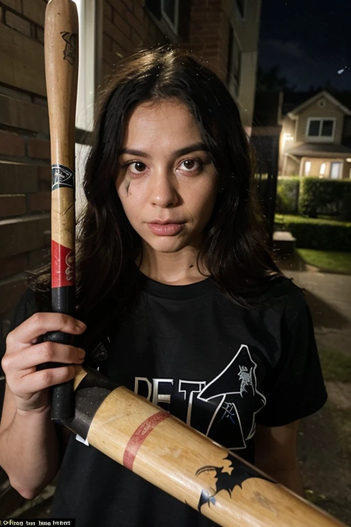 A beautiful woman with a baseball bat in her hand, cinemactic, Realistic