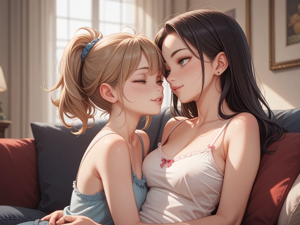 (masterpiece, best quality), 2girls, beautiful face, beautiful body, <lora:kissingcheek:0.8> kissingcheek, spoken heart,