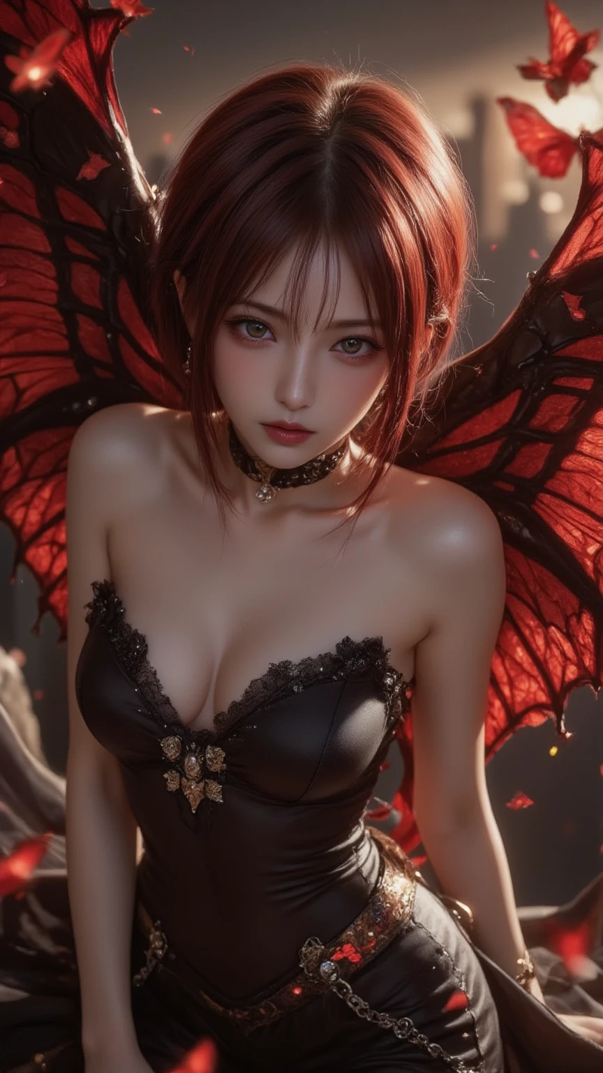 (The best illustrations)、realisitic、ultra-detailliert、The best lighting、Best Shadows、alluring succubus, ethereal beauty, perched on a cloud, (fantasy illustration:1.3), enchanting gaze, captivating pose, delicate wings, otherworldly charm, mystical sky, (Luis Royo:1.2), (Yoshitaka Amano:1.1), Dungeon and Dragon、caves、Dungeon、 A Necromancer、natta、Dark style、Succubus、Devil's Daughter、Bat Wings,(((Demon Hornlack-rimmed round glasses))))、(red eyes glowing:1.6)、beautiful countenance、Tindall Effect、(High Detail Skins:1.2) absurderes、Ponytail distortion、jewely、Beautiful expression、Toned waist、Wide buttocks、Tindall Effectmasuter piece、top-quality、Highest Standards、masutepiece、intricate detailes、High resolution、Depth Field、natural soft light、profetional lighting、Great smile、(High Detail Skin: 1.2)、photorealistic anime girl render、Strong highlights of the eyes、Perfect Anatomy、crotch open、Shy、Spreading your legs、Panties are visible、Skirt flipping、Body shiny with oilerectile nipple))、8K resolution、intricate clothing、Intricate details、Panties visible through the skirt、Panties in full view、Small panties, pink nipple, pink pussy