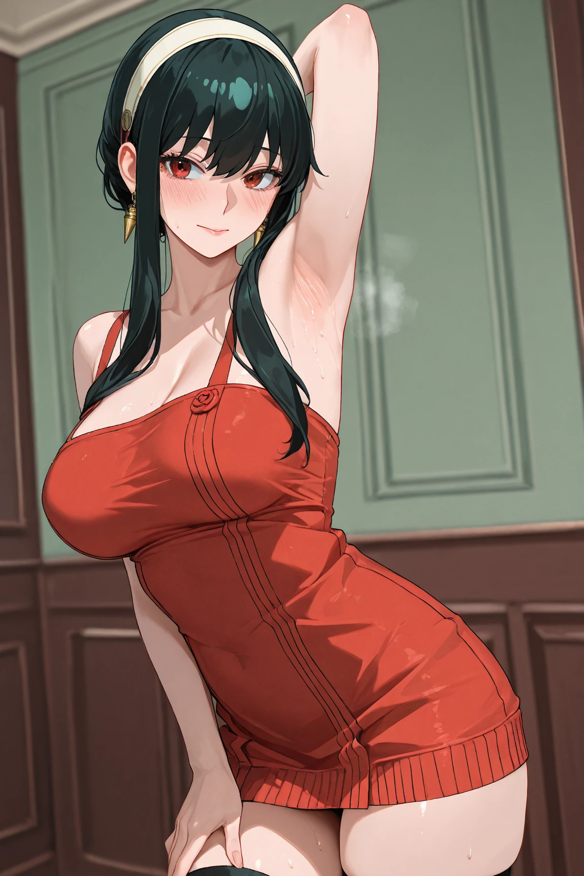 best quality, masterpiece, highly detailed,1girl, ((rose)), (vine), cage, bandage, red rope, (detail light), falling rose petals, Boa Hancock, (nsfw:1.5)
