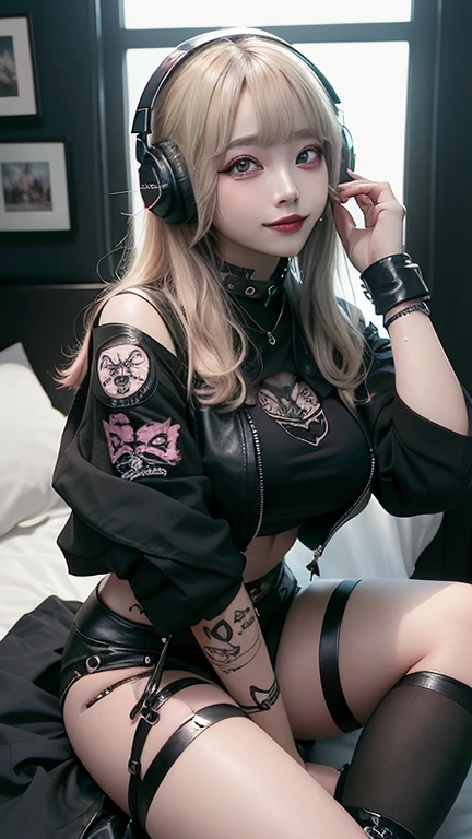 Stuffed bear、teddy bear、teddy bear、Gothic punk、耳Nipple Ring、hair adornments、A dark-haired、pink and black colors、Bobcut、black pink shirt、、Black shorts、鈍い前hair、Photorealistic, High resolution, 1 girl, Korean, andye of Fire、Afterimage of flame seen from the eye、teddy bear、🧸、teddy bear、Goth、(Tabletop), (Portraiture), (beautiful), (beautiful), (Upper blood), (high quality), (beautiful衣服), (Professional Perspective), (Rule of thirds), (feminine), (woman), (woman), (beautiful),(feminine features), (Age 25), alone, woman1名, (Attractive punk girl), Winters, Dramatic Light, ((I'm playing the guitar)), (Are standing), anddgy makeup, (Small Bust), ((Electric guitar)), (Front Face), (Resistance的な表情), ((Resistance)), (Leather jackets and tattoos), ((Short hair)), (dyed (and.G. and pink) hair), (spiky hair), (Thick hair), Matte shine hair, (Hair bands scattered in the hair), (Green eyes), (A bold and daring look), (Pale skin), (Dark clothing), (Band T-shirts), (Ripped jeans), (-), Crew neck), ((Urban alley background)), (Close-up shot), beautiful hands, both hands, Normal hand, Two arms, Complete Hand, beautiful body, beautiful fingers, Normal finger, Five Fingers, Five Fingers, (Thumb Index Finger Ring Finger), beautiful ears, Normal ear, beautiful eyes, Shining Eyes, beautiful mouth, beautiful lips,(Nipples)、(Showing off your crotch)、(Tattoos all over the body)、(A body covered in tattoos)、