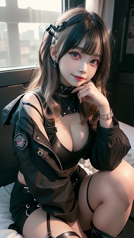 (masterpiece, high quality, sci-fi:1.2), upper body, (solo:1.1), at rooftop, demon AND a biker girl, beatiful detailed face, elf ears, (nsfw, sexual preoccupied:1.2), succubus, demon, grin, sharp teeth, (sharp horns:1.1), sexy, older sister vibe, muscular, abs, massive natural tits, ([pink | red] hair, collar:1.1), (japanese, 26 years old:1.1), black biker jacket, (light smile:0.8), detailed natural skin texture, beauty mark, detailed lighting, city landscape background, (bokeh:1.1) <lora:JapaneseDollLikeness_v15_L:0.5>