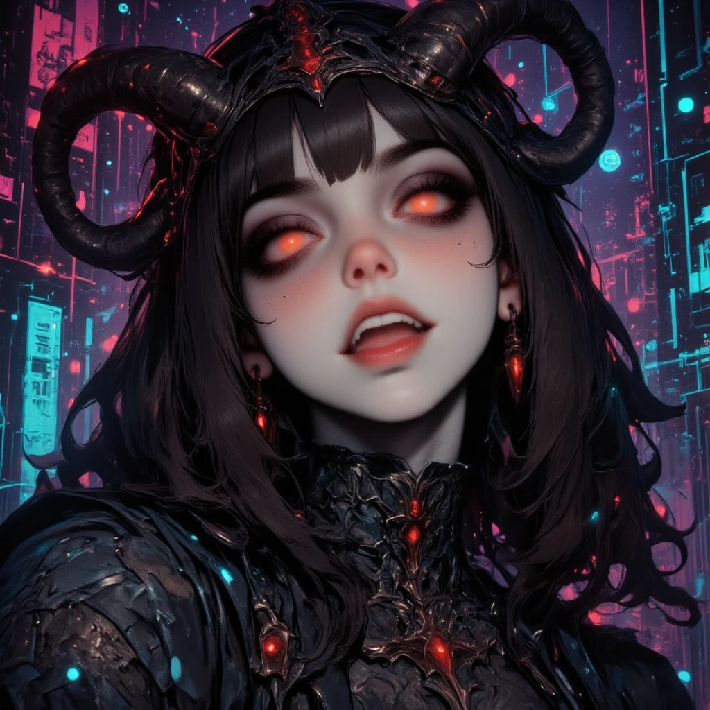 masterpiece, best quality, 1girl, RileyReid , <lora:RileyReid:1>, portrait of RileyReid ,upper body,smile, RileyReid has black wings, horns, devil, fire, in hell, horror, scary, 6yo, demonic girl , night, detailed background , closed mouth, black dress <lora:more_details:1>