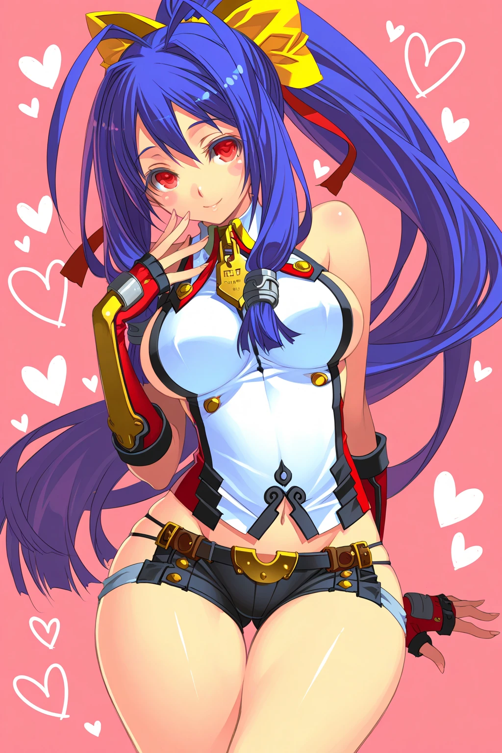 1 girl, small breasts, blue hair, pink eyes, full_body, thick_thighs, spread your legs,naughty face, evil smile, damaged, genital tattoo, saliva, pupil in the shape of a symbol, heart-shaped pupil, pussy juice, corruption, Mind control