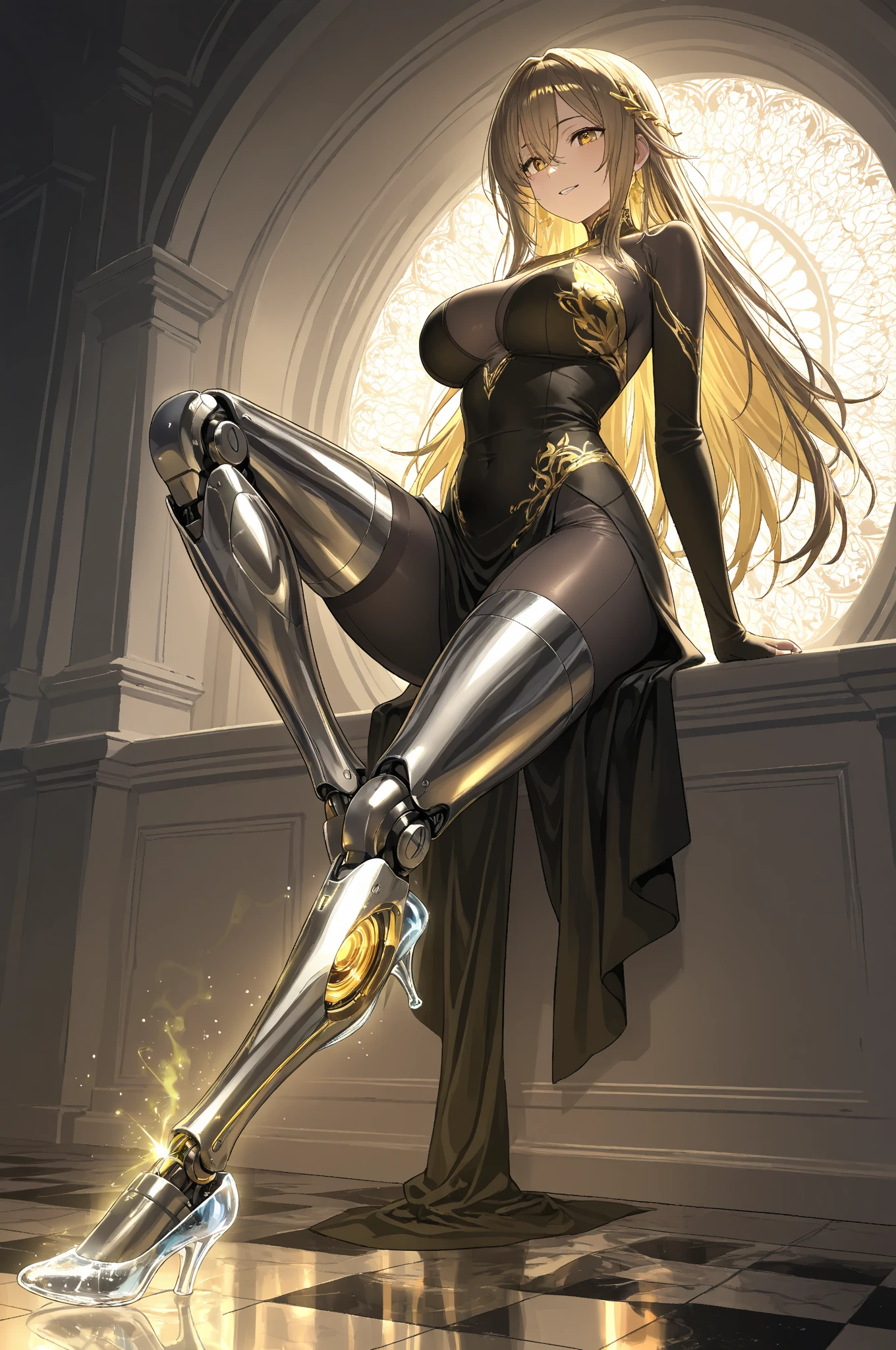 masterpiece, best quality, agrias, grey sweater, black leotard, twirl, spin, blonde hair, superhero, boots, tornado, whirlwind, solo, bare legs, whirl, wind effects, spinning into a tornado, fast spin, stand, time travel, travelling through time, highleg, perfect hands, perfect fingers, highleg leotard