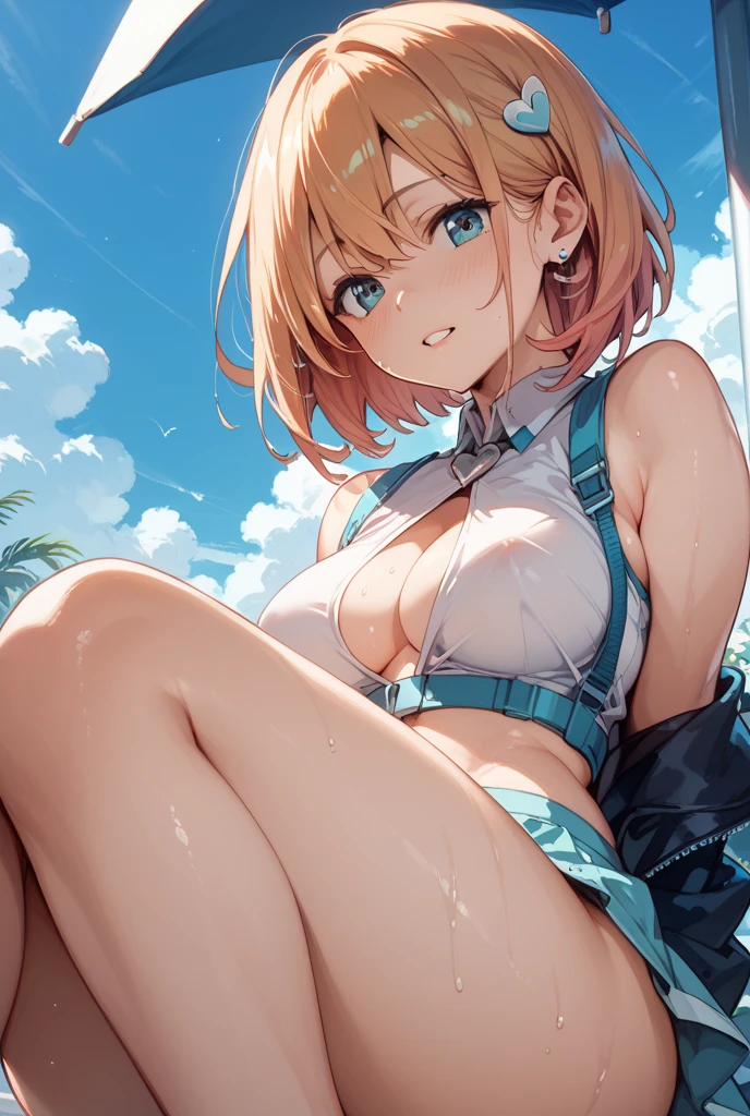 (((SFW、sound、Highest quality、first class、masterpiece、Normal body、8k、Detailed face、Ultra-precision、Normal hand、通常のrefer to、5refer to、Highest)))、beautiful girl、Silver Hair、Odd Eye((Emerald、brown))、Shortcuts、Bobcut、High leg leotard、Colorful frill mini skirt、Bright ribbon on the right side of the head、Frill ribbon on chest、Large frill ribbon on the back、Shirai Hinako - Blue Reflection、Transform、Magical girl、blush、Estrus、Confused、Open your mouth、first round、Bondage、Chain、Restrained by chains、Spread your hands and tie them、Spread your legs and tie them、CrucifixionBondage、Crucifixion、Restraint devices、Giant Cross、拘束Crucifixion、十字架にCrucifixion、Heart Eyes、Infatuated