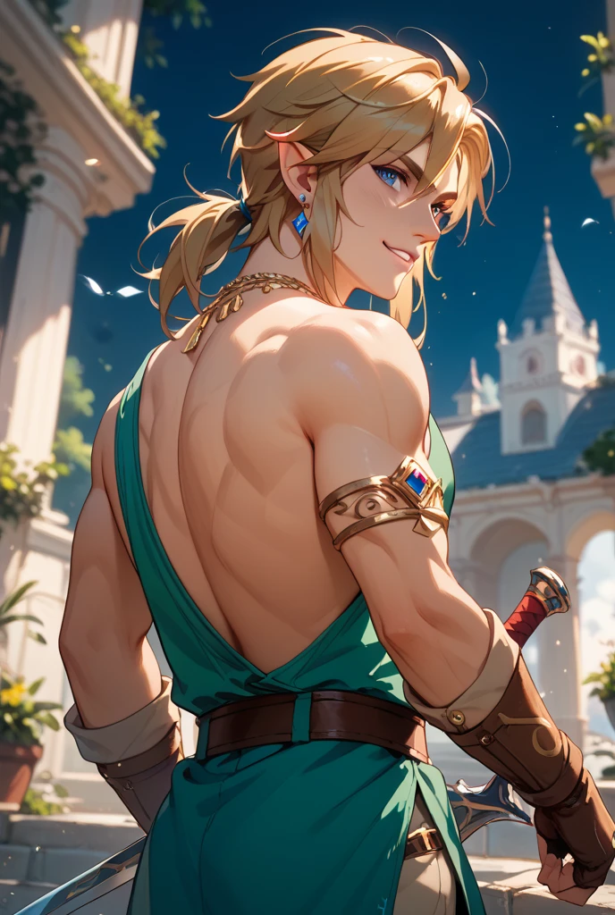 (​masterpiece), (best quality),
detailed face,  1 girl, alone,
Desert Link, jewellery, ,Viewers look at, navel, pony tail , (Bodybuilder), ((extremely muscular)), (young woman, muscular legs , muscular arms, Muscular upper body, muscular abdominal muscles , muscular shoulders,)