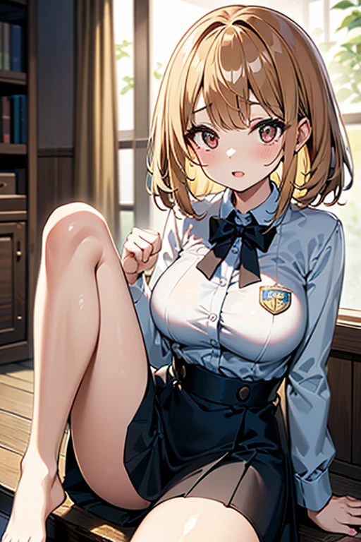 (Hanasato minori is spreading her legs wide open and showing her exposed pussy while sitting on a school chair and looking at the viewer: 1.6), 1 girl, hanasato minori, (super big tits and giant cleavage: 1.7), (hairy pubic hair: 1.4), (black eyeliner: 1.3), (peach lip gloss: 1.4), (Naked: 1.6), (black loafer: 1.4), (very embarassed flushed face: 1.5), (moaning with open mouth: 1.4), inside a classroom, sunset, near a windows with school courtyard landscape