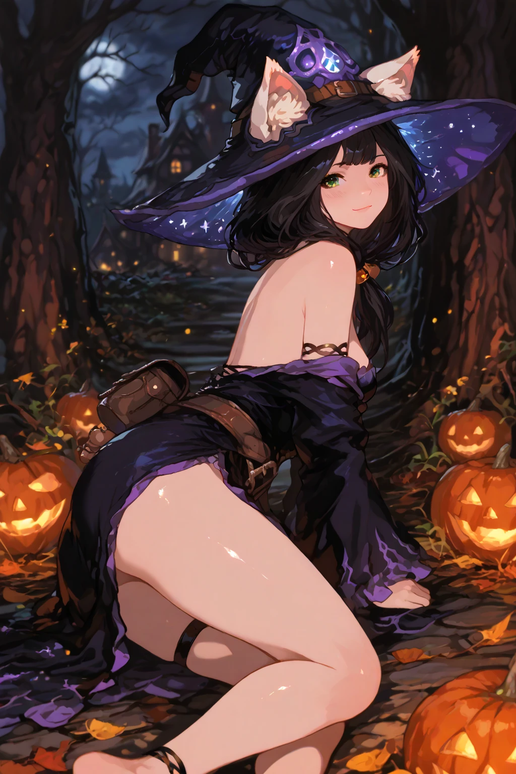 This is a hot spring deep in the mountains at midnight.、You can see the night view of Lake Suwa in the background.、Moonlight and stars reflecting on the lake、Beautiful starry sky、Two naked adult women A and B relaxing in a hot spring、A is a naked woman with white hair wearing a large black witch hat with sapphire accessories、B is a naked woman with dark brown hair wearing a large black witch hat with garnet accessories、witch's hat、blue eyes、They're naked、my々You can see their pink nipples too much、Pubic hair is visible、Beautiful nude body、Two-dimensional illustration、Japan Anime、drawn by Japanese ilastrator、high-level image quality、4K picture quality、High Quality、hight resolution、5 million pixels、high détails、beatiful backgrounds
