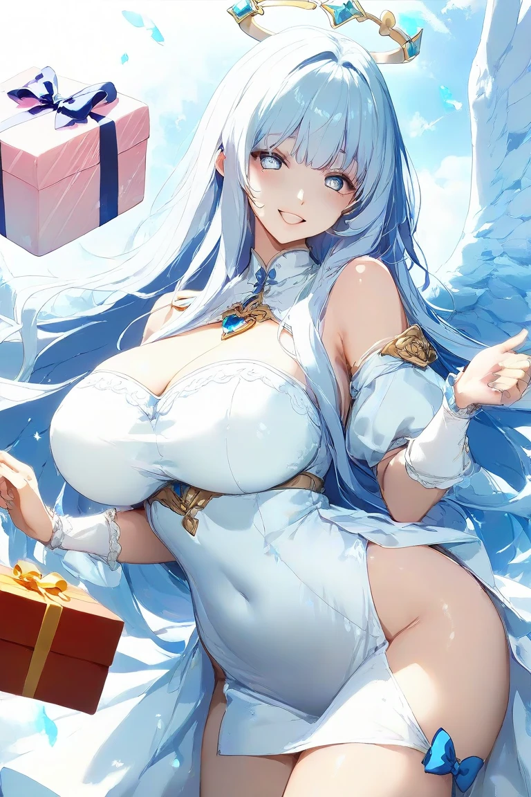 (Classic disney animation style), (sweating abundantly), ( woman), (blue-red eyes:1.2), (long wavy hair), wearing (white transparent lace bandeau top:1.3), (floating pink stole:1.1), (gold details in the clothes:1.1), (silver details in the clothes:1.1), (pink details in the clothes:1.1), (high metal boots:1.2), (detailed stomach), (ahegao), (six angel wings:1.3), (HQ), (HDR), (vivid colors), (dinamic light), (lying in a cloud:1.1), (white and blue sky background:1.1), (detailed illustration), (detailed face and eyes:1.2), (huge breasts:1.1), (bimbo), (deep cleavage:1.1), (labia outline:1.2), (breasts outline:1.2).