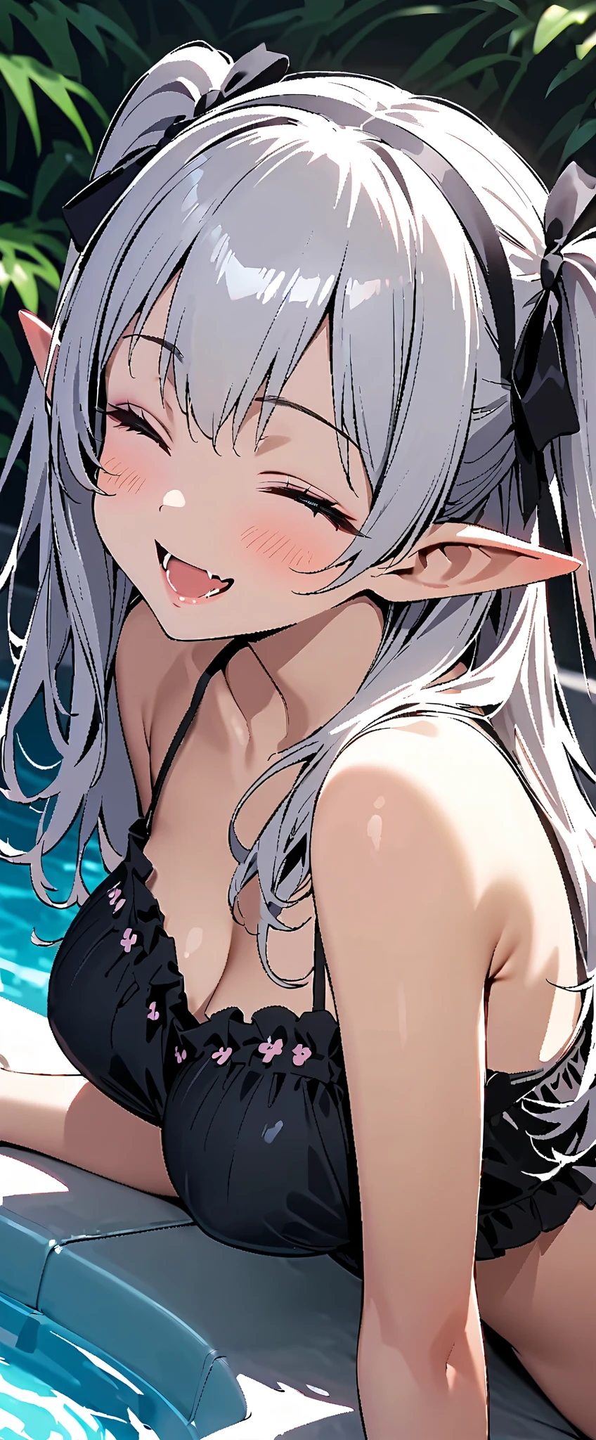 white_hair　Droopy eyes　Fleeting　calm　mild　mischief　Smile　cute_girl cat ears　Cat mouth　green_eye　　Belt on torso full_nude gravure photos
