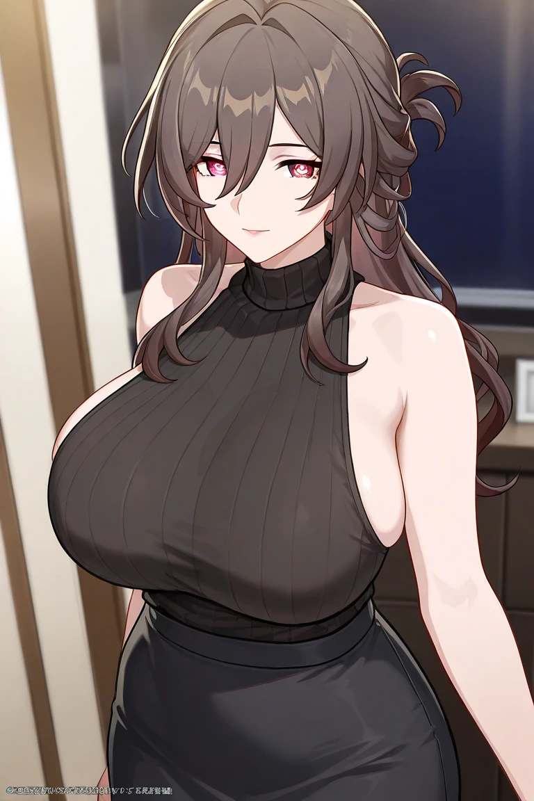 Anime, 2d anime, cartoon anime, detailed illustration, dynamic angle, ultra-detailed, illustration, 1girl, late 20’s year old, dark, night, sitting down in a fancy restaurant, eating dinner at a nice table, nighttime, Big woman, nervous, in tight clothes, embarrassed to be seen, very shy, very tall, broad shoulders, silky long black hair, muscular, tone body, sitting in a high end restaurant, date night, eating at night time, romantic dinner, subtle smile, avoiding eye contact, blushing, black dress, virgin killer sweater dress with boob window showing ample cleavage, looking down, nipples indentation in fabric of dress, looking down away from camera 