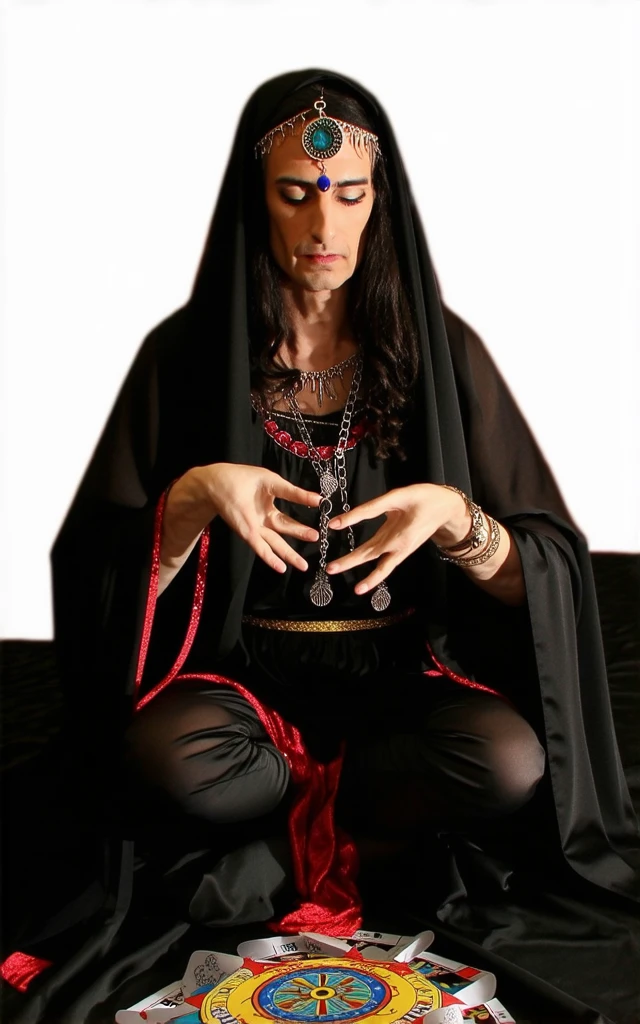 Masterpiece picture, full body picture, mid-aged woman, long messy wet red-hair. dressed with wet black long hooded robe tunic, wide cleavage tunic, huge round breasts, slim wet body. Kneeling, close eyes, ((prayer)), devotion, reverence, meditation, raised hands, ((worshipping god)), creatures clay figures. ((prayer face expression)), kneeling inside a dark wet stone cave, ancient stone altar. Detailed cave surroundings. occultism, mystery, dark atmosphere, (shallow depth of field)), best quality, extreme details, outstanding composition.
