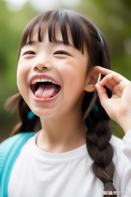 The kids,,cute smile、wide open mouth、stuck out tongue、cross-eyed、young 、cute 、swimsuit、long tongue