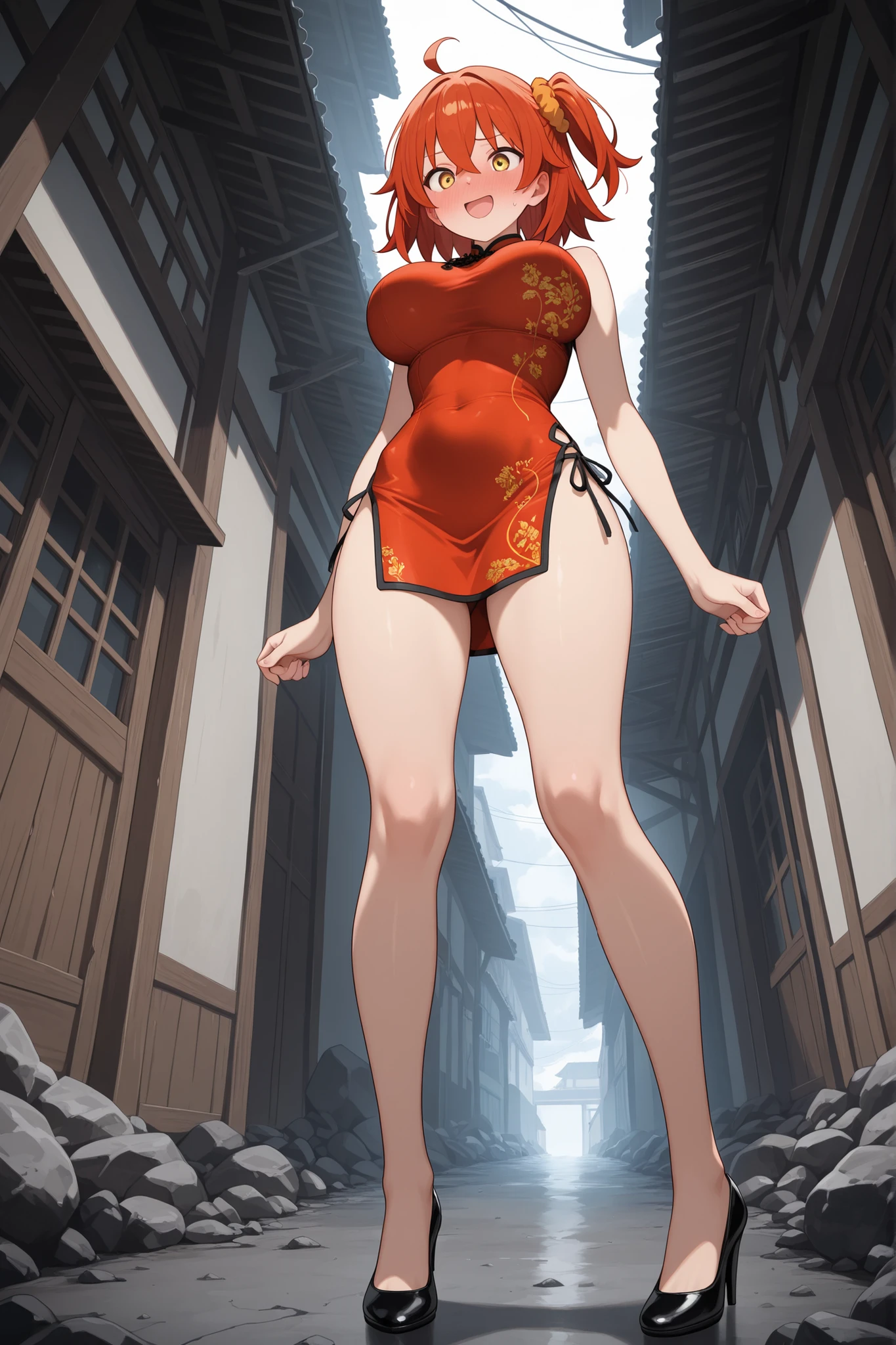 Giant drunk Megumin_ using tiny city in horny mood, giantess, giant, ass, pussy, masturbation, nude, naked, miniature city, without panties, wizard hat