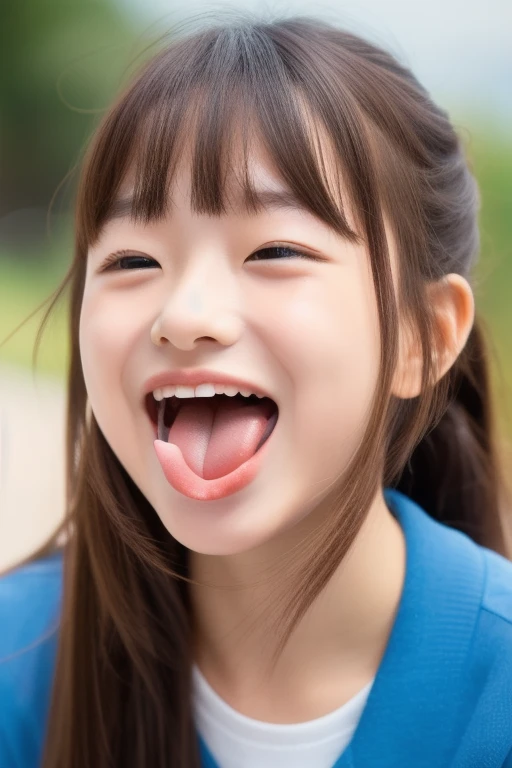 Japanese,10 years old,Innocent profile,Look Up,Open your mouth wide,Sticking out tongue,Showing tongue,cute,Summer sailor uniform,Summer clothes,Shortcuts