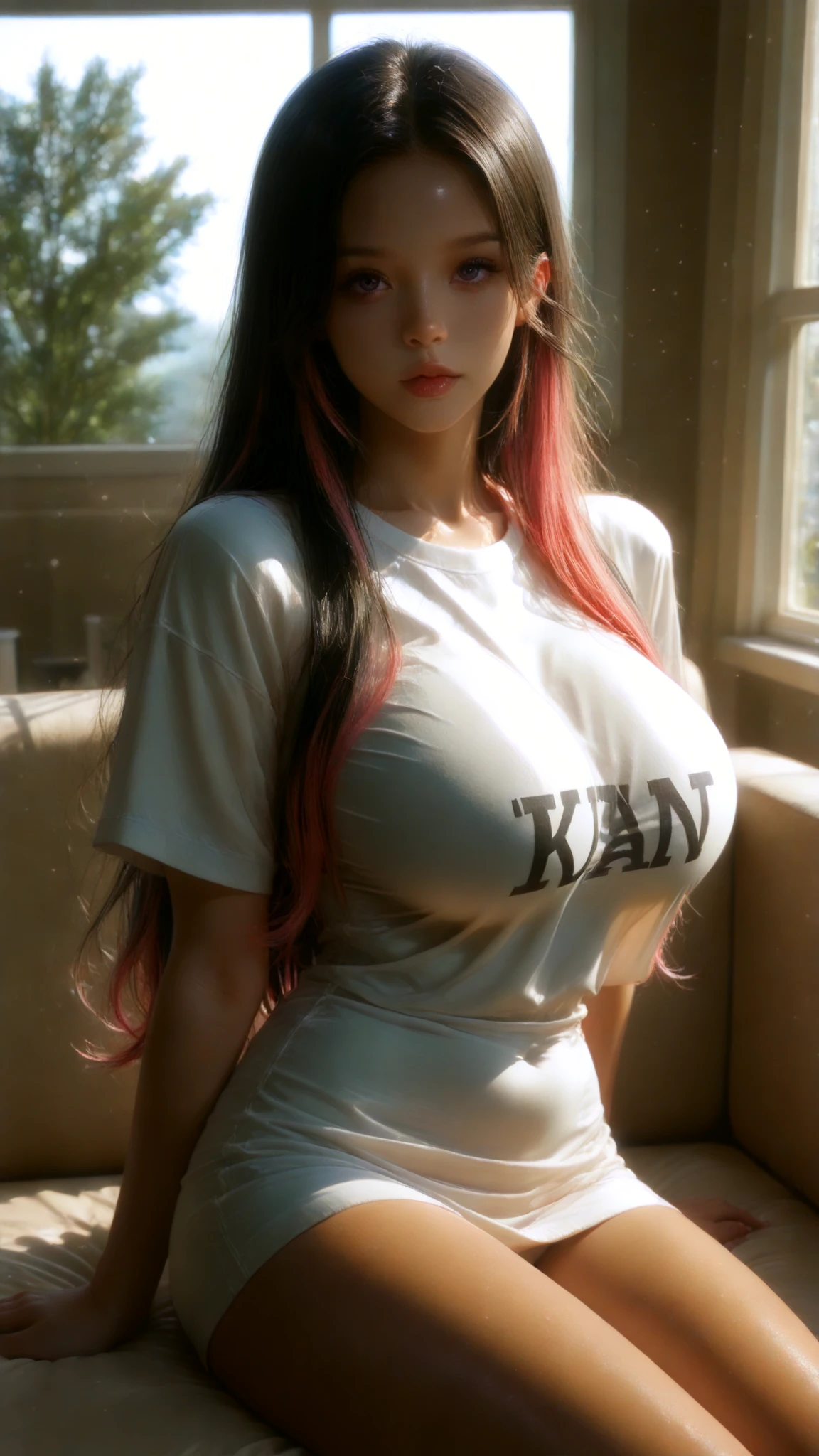Ultra-Realistic Capture, Very detailed, High resolution 16K human skin closeup. Skin texture must be natural, So detailed that even pores can be distinguished, Skin looks healthier, In a unified tone, Use natural light and colour, Photorealistic, whole bodyショット, whole body, Downer, (Red Hair)+(Long Hair)+(Messy Hair), Black hoodie:1.2, Wide-leg trousers,Thick thighs,Large Breasts,whole body