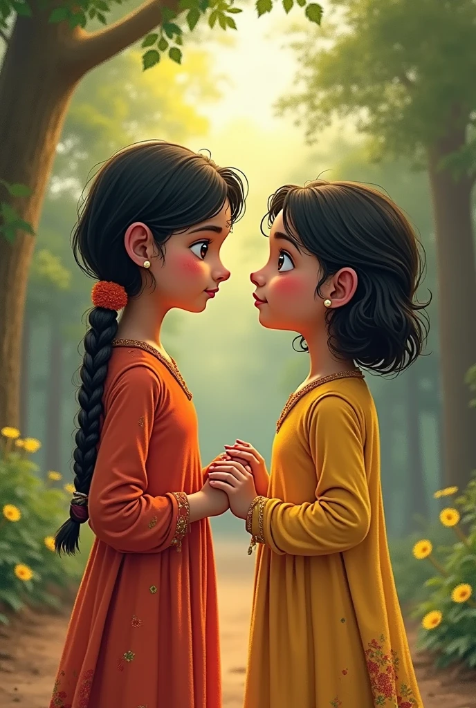 There are two girls in an Indian park, both are 2, one's name is Shreya she is bald head,Both are very beautiful and there is a lot of tension between them, I mean the thing is that they both are very beautiful 