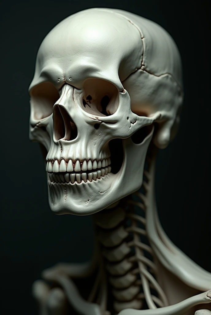 a person's face painted on half of a skeleton