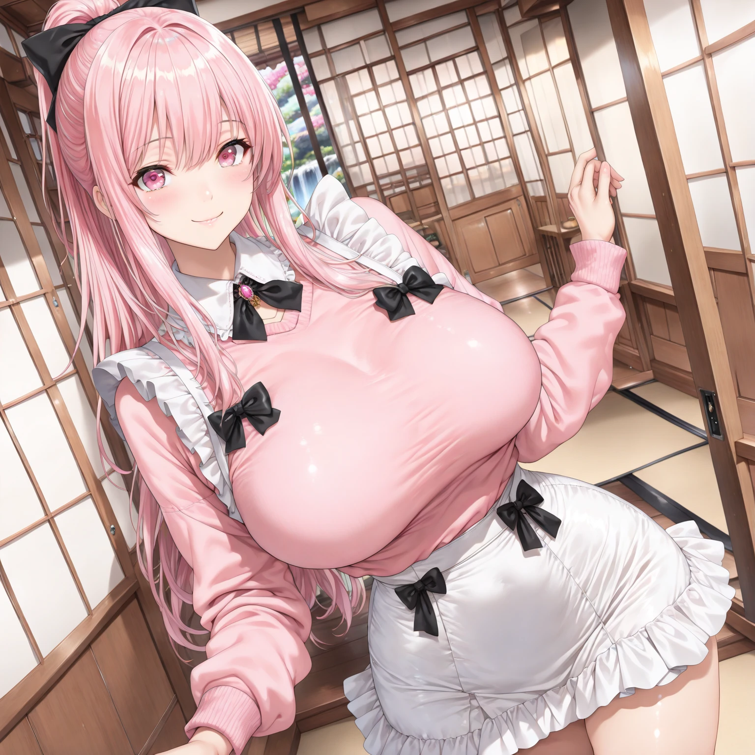 masterpiece, highest quality, (anime screencap:1),(shape), cute,(simple:1), (anime:1.2),Solo Sharp Focus, 1 girl, cleavage,looking at the viewer, Japan,Kitchen ,embarrassing ,pink hair, Twintails hair,(NSFW:1), (big breasts:1.1), Cooking time,(hold 1'thighs:1), (liar:1.2),((Naked apron1.3)),Twintails hair,cute eyes,puffy eyes,heart shaped,wearing nothing but an apron; being nude except for an apron,big ,naked apron,open_clothes,pale skin),cleavage,mole on breast,collarbone,beautiful