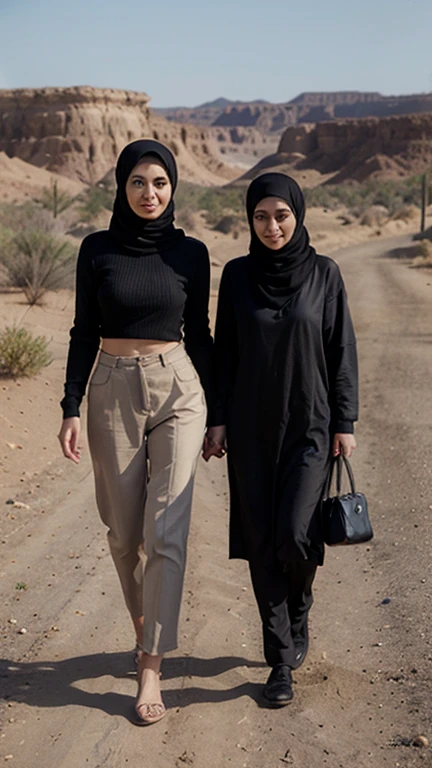 with black headscarf, white long sleeve t shirt, grey sweatpants, white socks, Sexy woman without shoes talking to men in the garden.