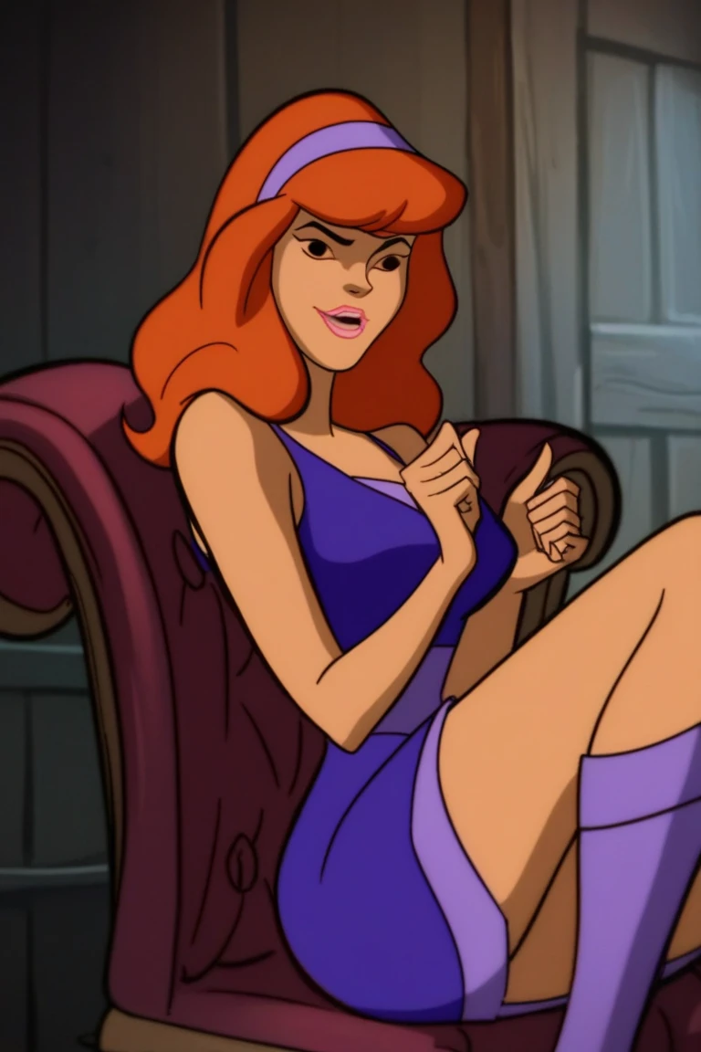 sam, totally spies, orange hair, skirt, bare shoulder, half-closed eyes, smile, footjob, foreskin, 1girl