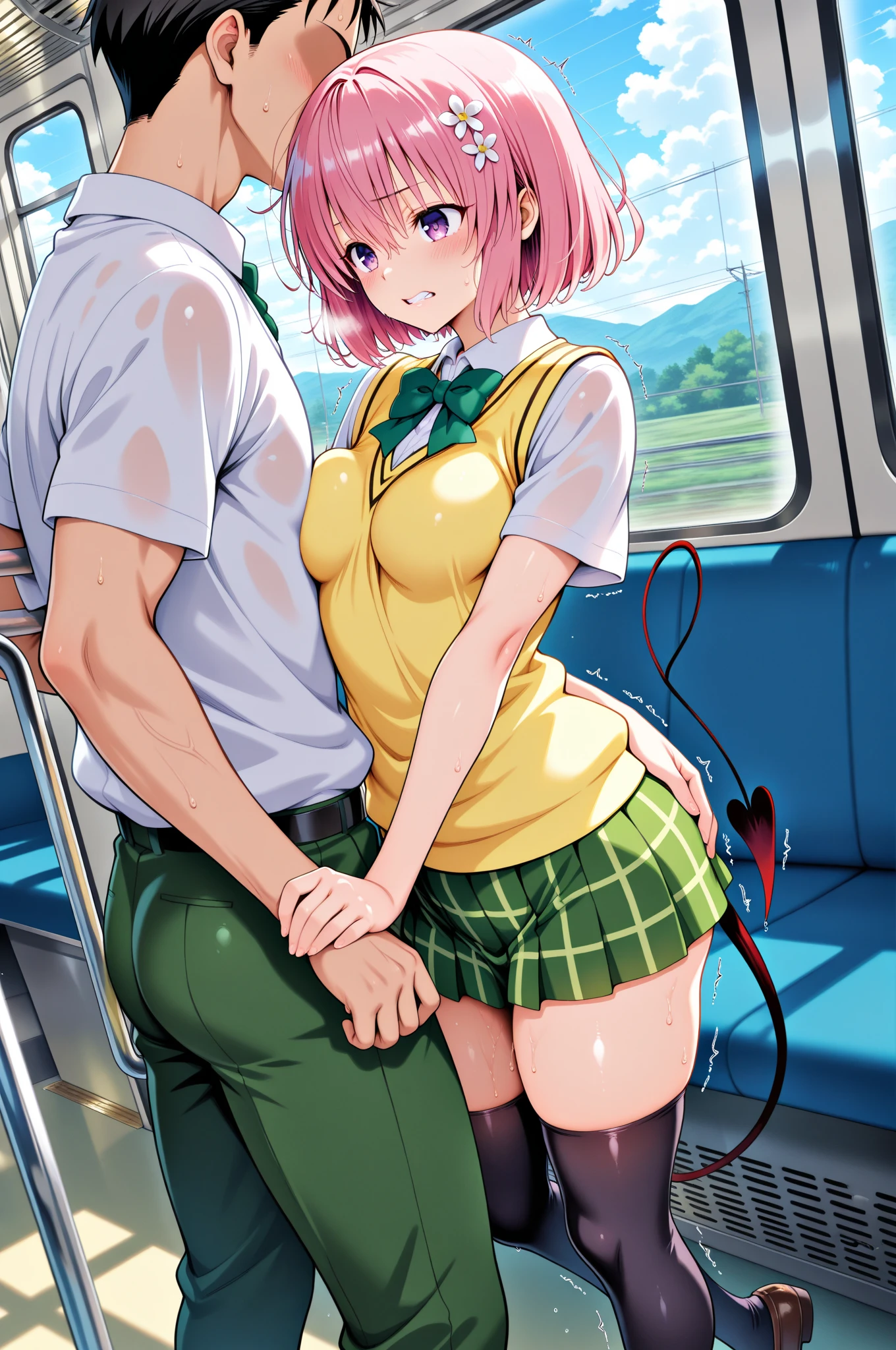 pink hair girl riding dick on train, spreading legs, hardcore squirting,(( close view of pussy)) love juices, orgasm, massive oppais, wet see through shirt, chocker, tongue out, high quality pussy, leaking, squirting, sweating