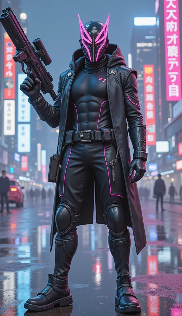 male, full body, (muscular, full nude, only Glowing cyberpunk future helmet, only kimono, erection huge penis,) realistic, night, realistic,