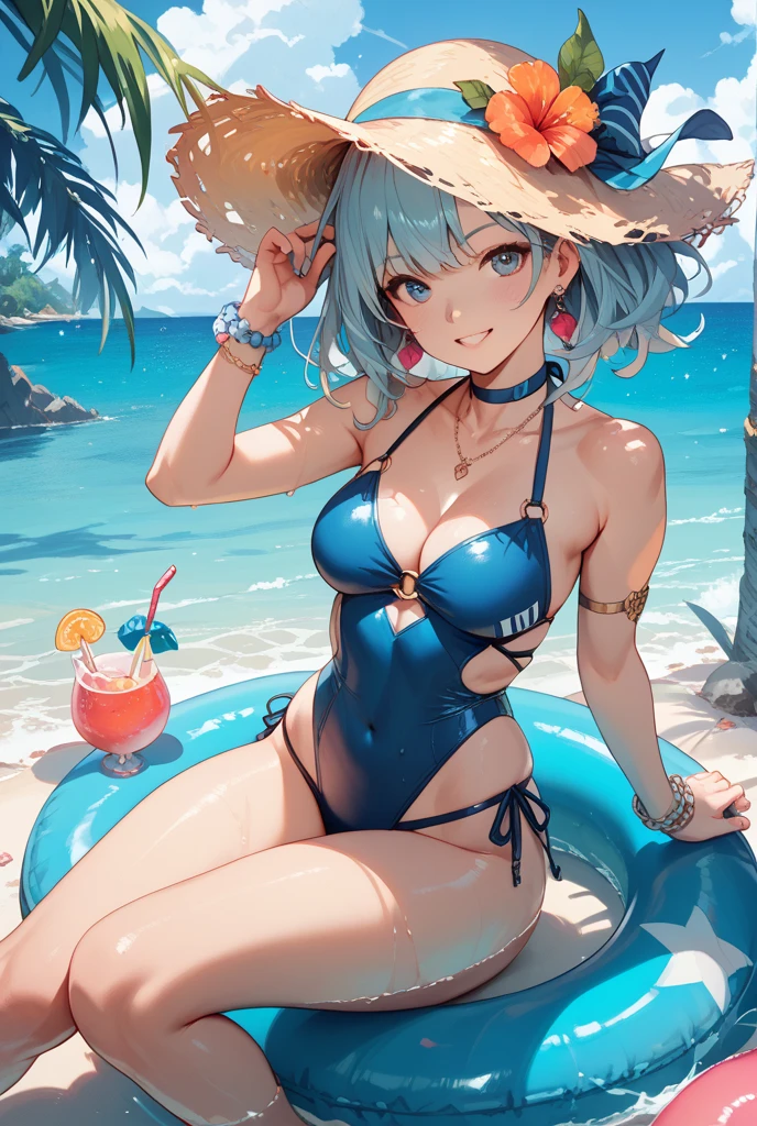 BIG breast anime girl, (Spread legs, squatting:1.5), (smile), (whole body), (people focus on), (Long white hair), (Hair on one eye),(bikini),(Ocean),Enchanting anime girl, Best Anime, Attractive anime girl, 4k anime wallpaper, 4K Manga Wallpapers, Detailed digital anime art, Anime Best Girls, Beautiful Anime Girls, Detailed anime artwork, Beautiful and attractive anime women