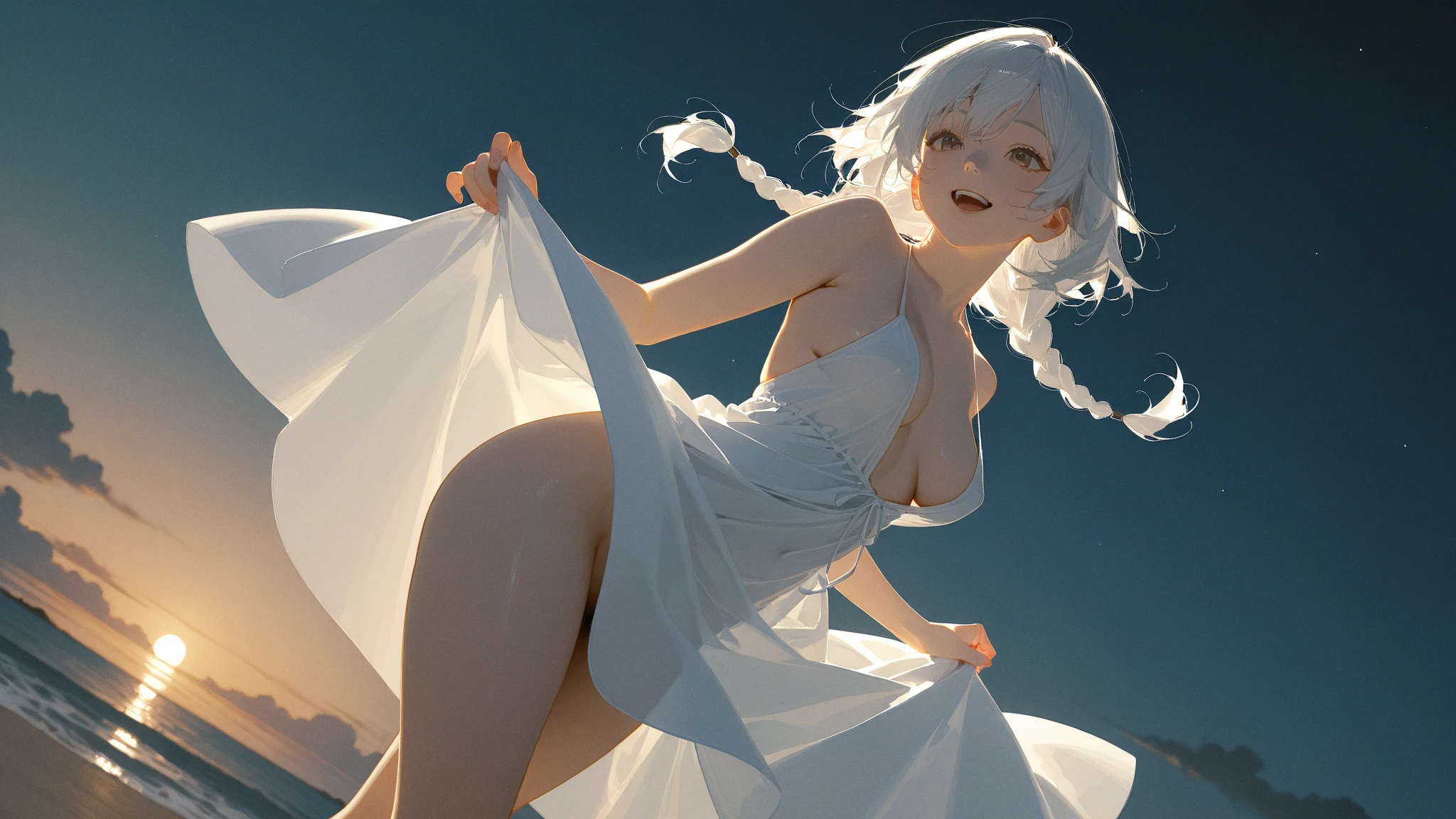 (((masterpiece,Super detailed,Very delicate))),whole body,(((Front view))),pretty girl,Fair skin,Attractive and attractive figure,Bring your face closer,Laugh shy,Blushing,Fantastic steppe,The wind is blowing,Sunshine,Very excited,See-through outerwear,Shiny innerwear