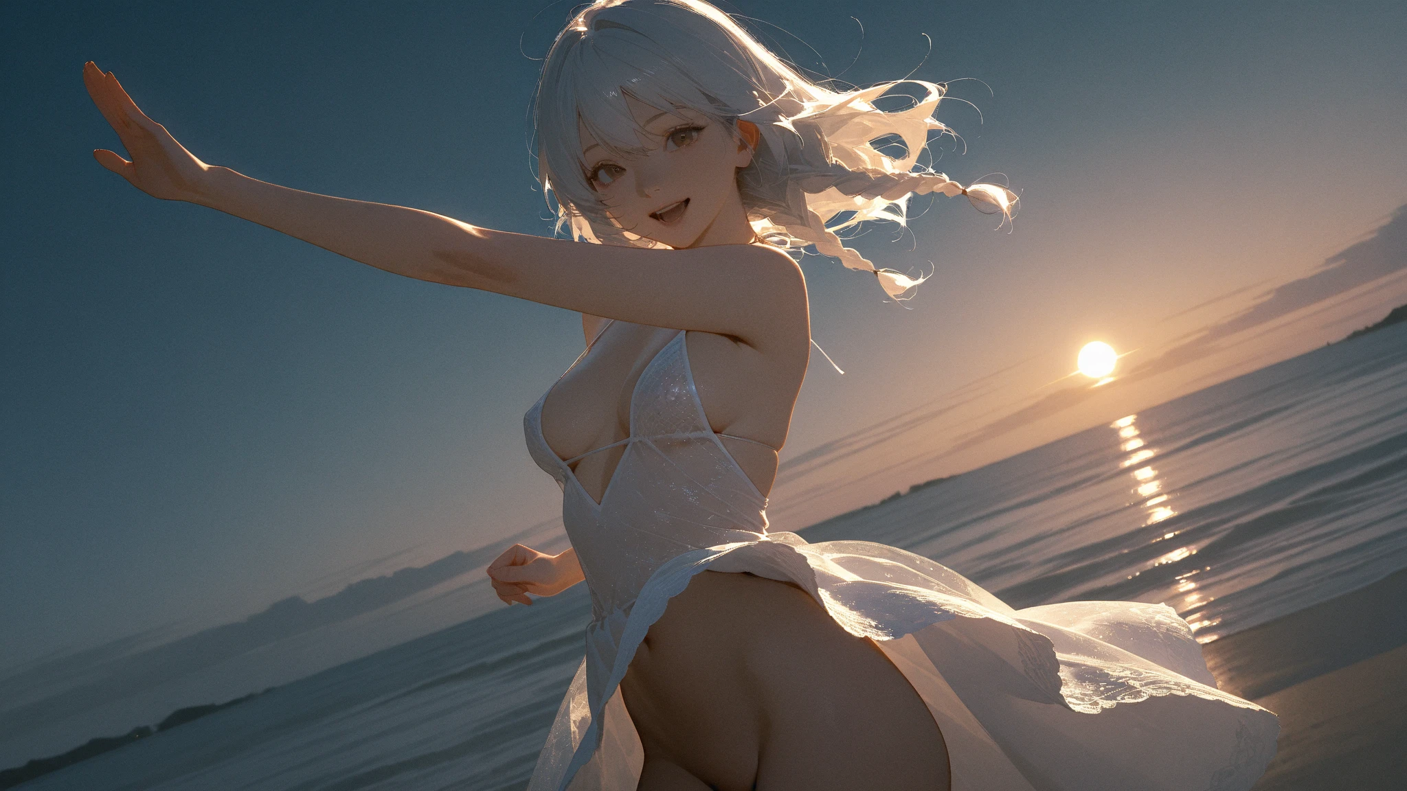 (realisitic,Photorealsitic:1.4),(Two Beauties:1.3),(beautiful countenance:1.5),Detailed shiny skin,A detailed eye,Precise hands and fingers,8K HDR, , masterpiece, (Dynamic Angle Video),电影灯光, Finely drawn backgrounds,(Colorful swimsuit,Drenched Girl),(big breasts thin waist,Crystal clear white skin:1.2),,Beautiful Brazilians,Teens Fashion,White hair,Complex hairstyle,Cairo,You can see the starry sky,Gymnastics,Composition looking up from your feet