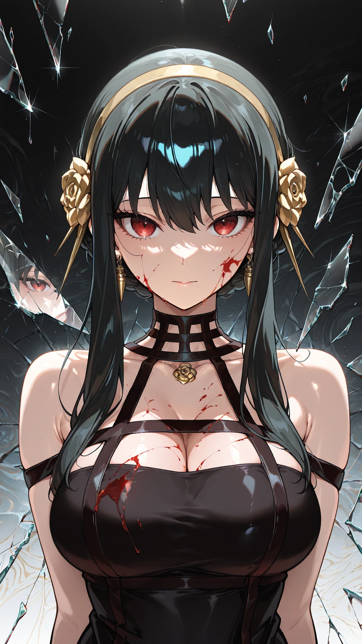 elisabeth le fanu, solo, looking at viewer, medium breasts, masterpiece, best quality, from below, light smile, looking away, rose petals, chain, upper body
<lora:elisabeth_lora:1>