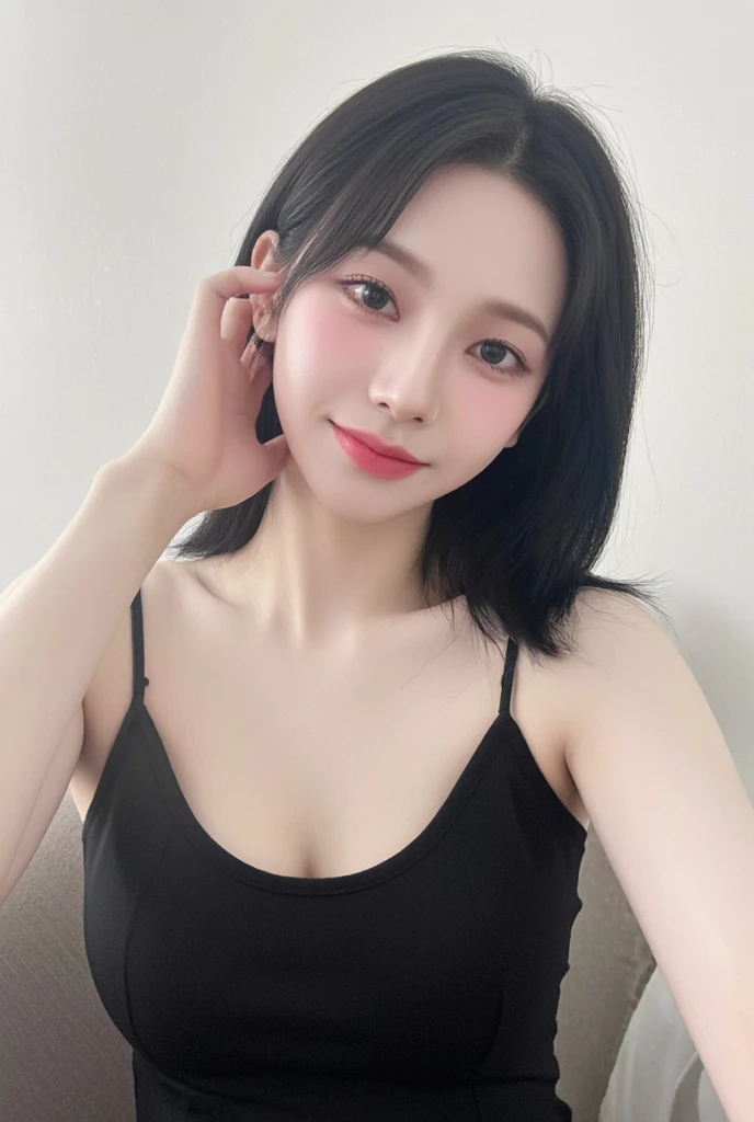 (Realistic, Photorealistic: 1.37), (Masterpiece, Best Quality: 1.2), (Ultra High Resolution: 1.2), (RAW Photo: 1.2, shots on Nikon), (Sharp Focus: 1.3), (Face Focus: 1.37), (Ultra Detailed CG Unified 8k Wallpaper: 1.2), (Beautiful Skin: 1.2), (pale Skin: 1.3), (Hyper Sharp Focus: 1.5), (Ultra Sharp Focus: 1.5), ( Beautiful pretty face: 1.3), (super detailed background, detail background: 1.3), break, very cute and beautiful Japan pictures of woman, (sexy model), professional attire, (22 years old: 1.1), portrait of a girl with a bright smile, upper body image, When viewed from the front, the composition is symmetrical, (Studio lighting: 1.3), (Cinematic lights: 1.3), (backlight: 1.3), dim lighting, lighting that covers the whole body, (looking straight at you, standing:1.3, arms down:1.3, random, model pose), break, (shiny-brown half up thin hair: 1.2), dark brown eyes, upturned eyes, beautiful eyes, princess eyes, ((brown hair:1.3)), single hair, bangs, Hair between eyes, Long hair, curby, abs, perfect abs, (gigantic-breast;1.37, big breast:1.37, big cleavage:1.37), (thin waist: 1.15), (detailed beautiful girl: 1.4), (bare shoulder, Chest squeezed together, View viewer, (blue camisole:1.3, black box-long-skirt:1.3, teacher fashion style, attractive look), Solo, Parted lips, pink lips, (shiny skin), sweat, (school room background:1.5), (light seductive smile:1.25), ((Perfect Female Body)), (Upper Body Image:1.3), Frame the Head, Perfect Anatomy, Perfect Proportions, 8.5 Life-Size, Face Focus, Ultra Realistic Photo, Hyper Sharp Image, Hyper Detail Image