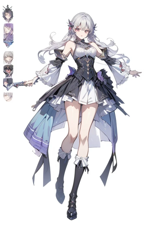 Maid clothes、 Medieval Fantasy、Knight Woman（Cross Necklace　）,vampire、 4 poses,(Character Sheet:1) (Multiple Views Full Body Upper Body Reference Sheet:1)