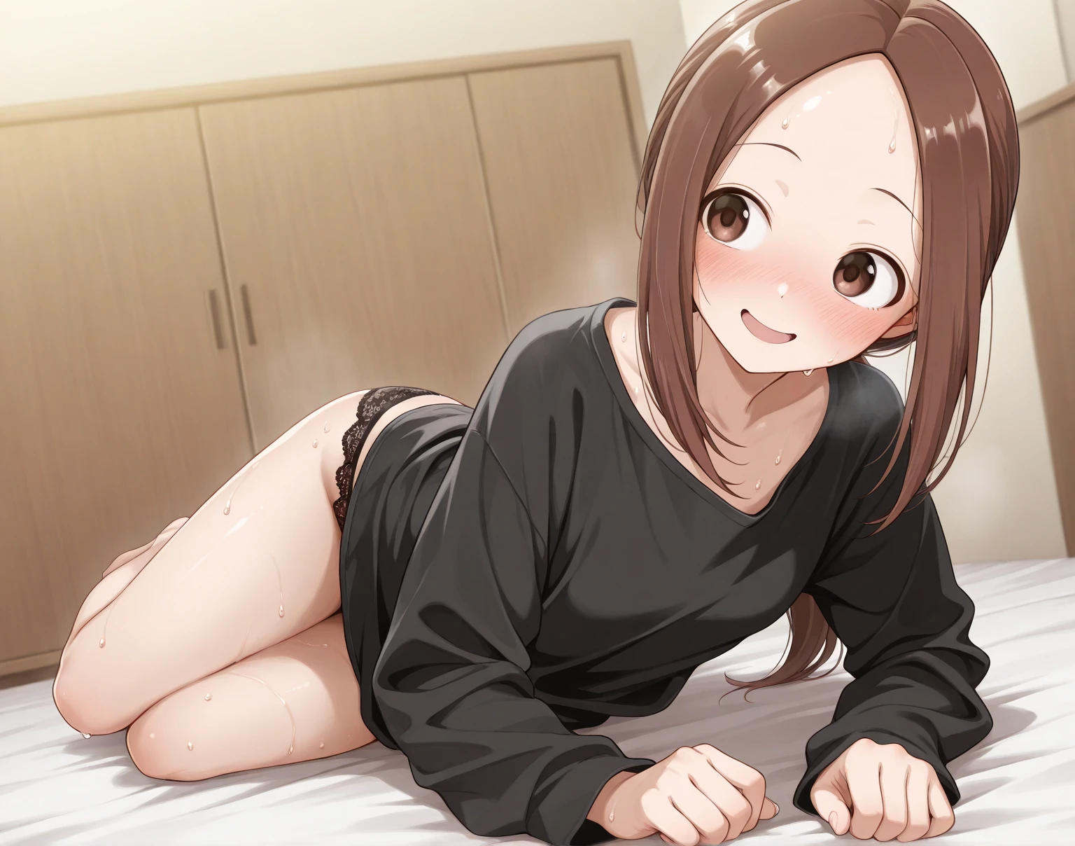 (((pixel perfect, Perfect in every detail)))、Hands to the audience、sex、insert、Proximity、close、hug each other、All nude、first person perspective、#1boy、#takagisan.#Takagi-san、#1boy、#masterpiece、#highest quality、8k、#1boy、#masterpiece、#highest quality、8k、#first person perspective、#Viewer&#39;s perspective、lying on the bed、straddle、naughty smile、M-shaped spread legs、spread your legs、stick out your butt、#night、#The curtains are closed、#dark、#薄dark照明、#Completely naked、Touching pussy with fingers、Lower body naked、white semen、