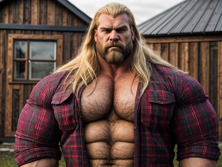  Hyperrealistic image of an old 19th century blonde German Steampunk circus ringmaster with bare torso gray hair with huge handlebar mustaches A super heavy bodybuilder flexing his muscles A full body obese bodybuilder with a very sweaty body An elderly extremely muscular man and extremely fat over 70 years old weighing over 600 pounds a very hairy muscular man with very large sagging legs large pectorals dark nipples and gynecomastia on the ring of a steampunk circus wearing white riding pants black high boots bowler hat on his head and a whip in one hand 