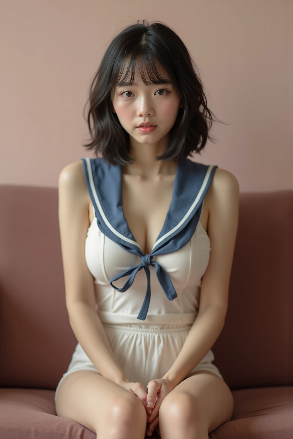 (8K、RAW Photos、top-quality、​masterpiece:1.2)、(realisitic、Photorealsitic:1.37)、((a sailor suit))、女の子1人、japanes、42 year old、femele、during daytime、Street、natural soft light、(Front view)、white  hair、详细的脸、Detailed lips、detailedeyes、二重まぶた、(huge-breasted:1.5)、Sense of transparency、a miniskirt、perfectbody、shinny skin、sexypose、(((Make eye contact with the camera)))、((Light in the eyes))、(Skin Texture), (Film grain), (ultra realistic textured skin:1.3), Cinematic Light, side lights, 超A high resolution, Best Shadow