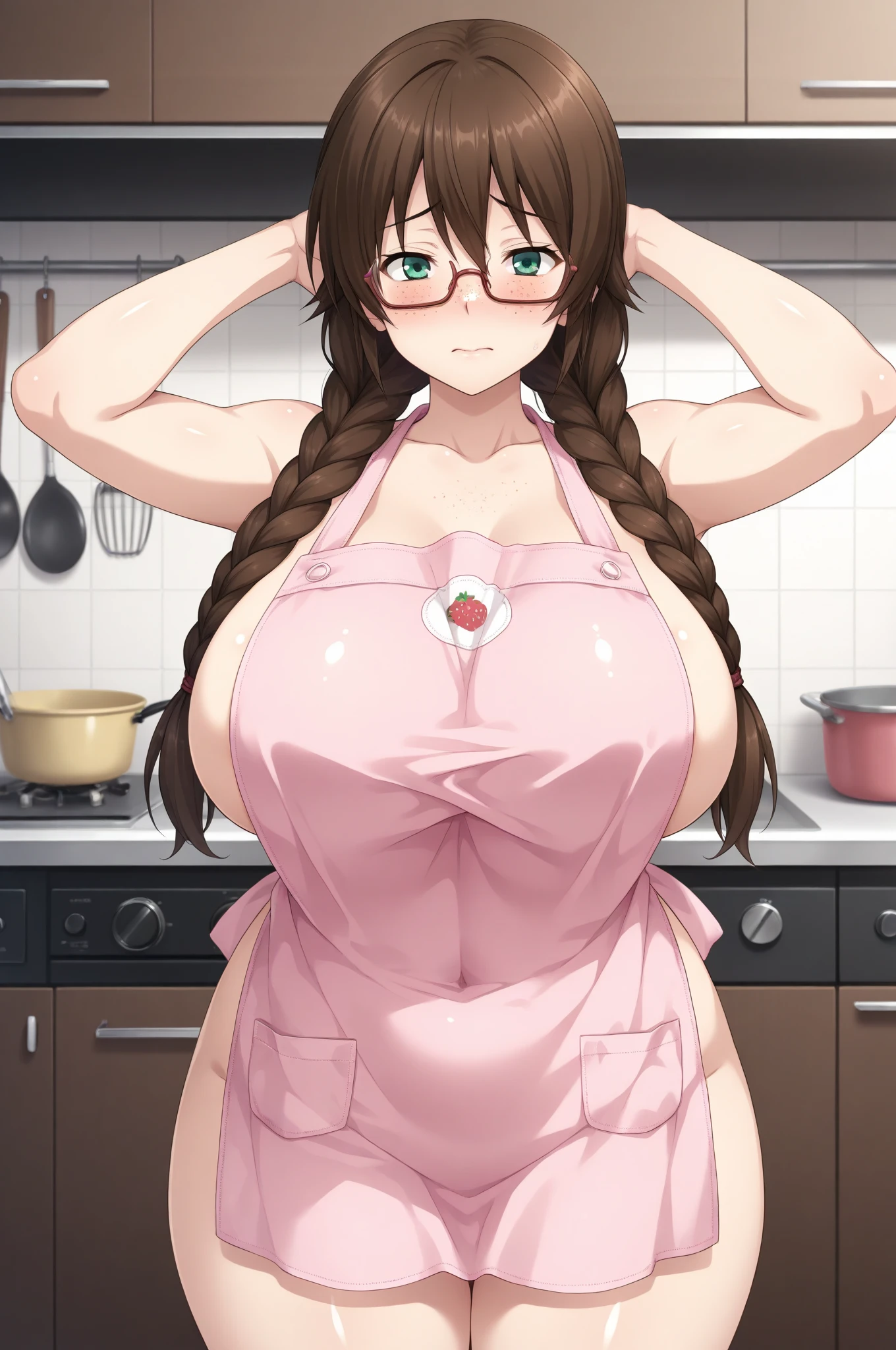 ((Table t○p, highest quality, Hi-Res Lucifer,Anime Screen Capture、Pixel Perfect, 8k、nsfw、??? with a black man、Surrounded by multiple dicks、bukkake)))、((Black baseball cap))、Perfect ???????、Miyu Kato、((((Swollen nipples、Large Breasts))))、Hands behind head、Both armpits、(((Chubby、Wide Hips、Thick thighs、Spreading her legs)))、(((Single Braid Ponytail)))、Blunt Bangs、(((Thick sideburns)))、(((short hair、Brown Hair)))、Light blue bikini、Sweat,(Green Eyes)、 ((Embarrassing、Are crying、blush))、(Concrete room、Military Hangar)、