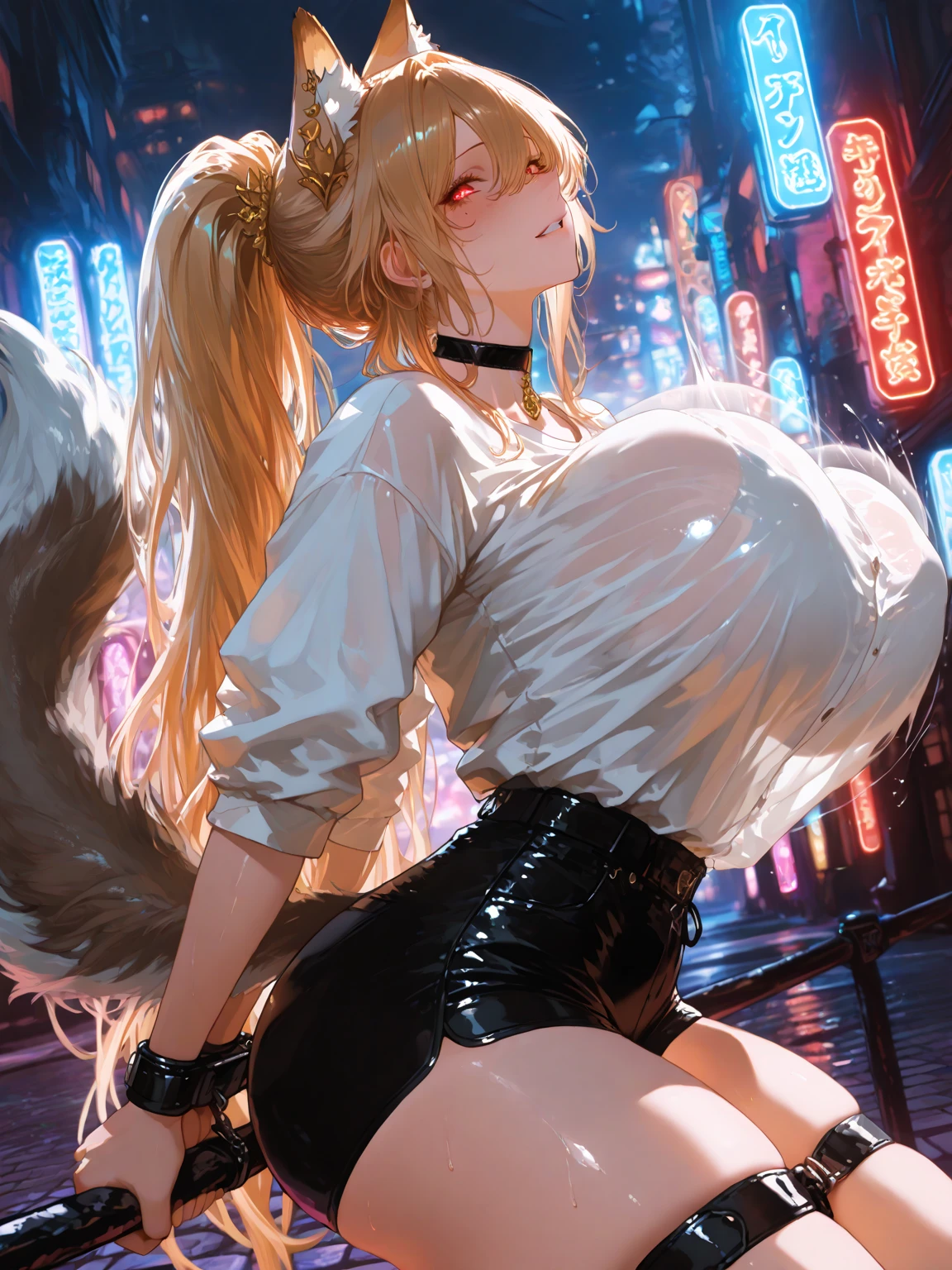 Imagine a World where girls have no shame and walk around nudity, ((20 year old)), highly detailed skin, perfect Vagina, hair ((amber, long wavy)), ((perfect eyes)), accessories (( chocker, bracelet,)), gigantic breast, oppai, seductive face, crowded street at night, clear sky, moonlight, lush smile, top-quality, masterpiece, beautiful girl, huge tit, high resolution, Excellent style, Perfect facial features.