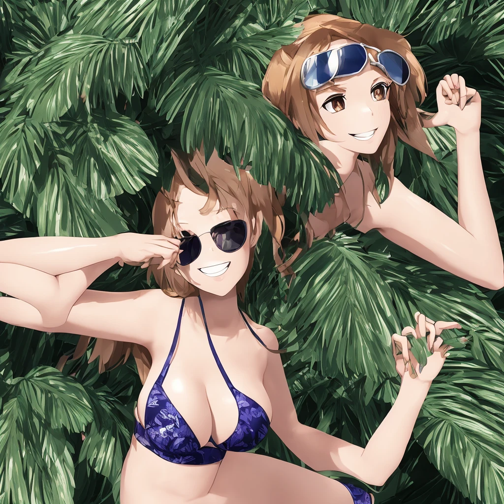 Two bikini women glaring at each other on ring, rival, rugged, close range, quarrel, damp, big