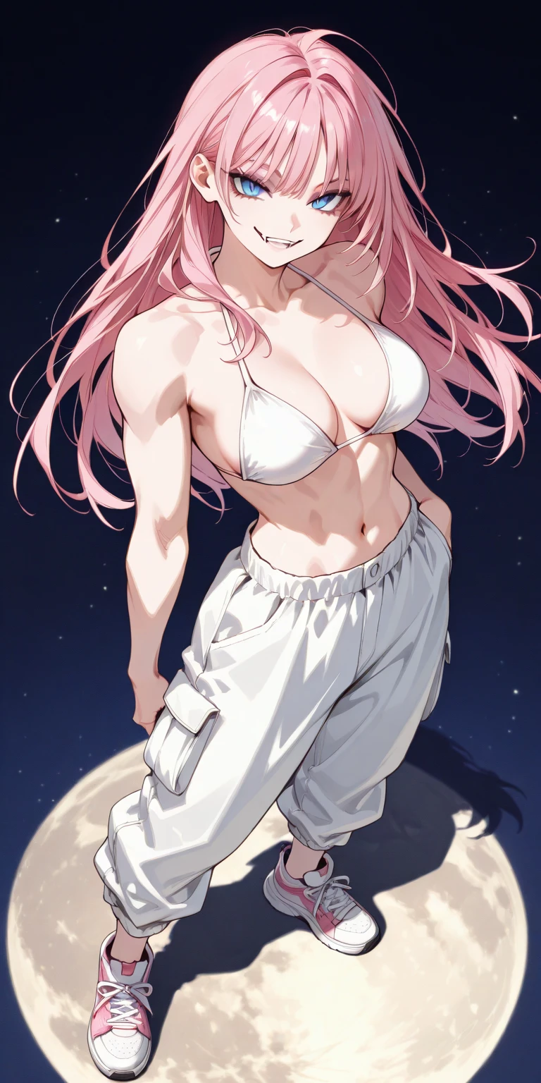Super detailed、highest quality、best image quality、masterpiece、8K、Anime Face、gentle smile、Sparkling Blue Eyes、Long blonde curly hair、Cat ears grow、Wearing a headband、(SFW huge body)、(((Rear view)))、cowboy shot、(Wearing a pink thong:1.5)、Muscles of the whole body、Woman holding a cat