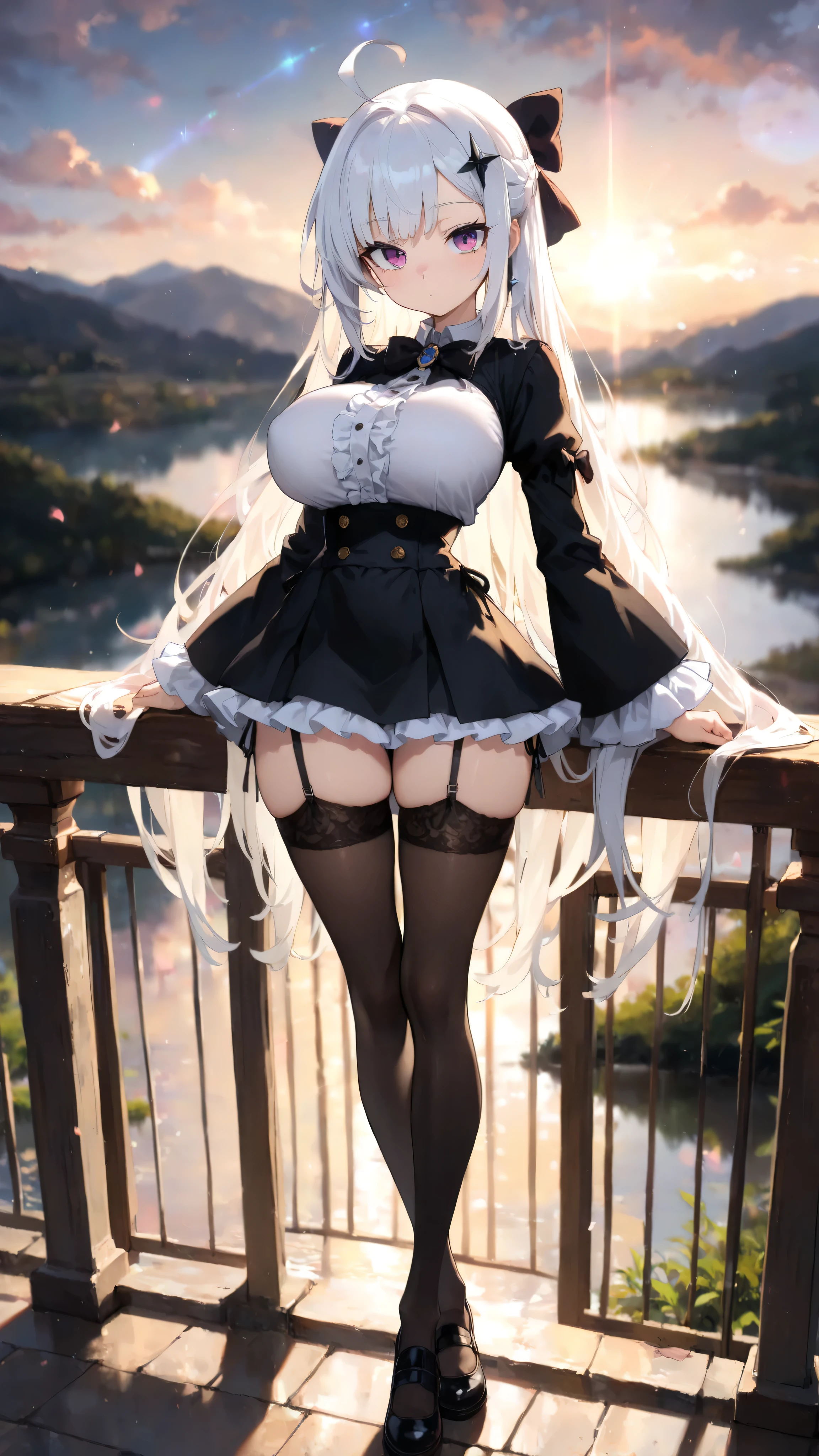(((masterpiece))), best quality, 1girl, ((pantyhose)), silver hair, red eyes, park in the night with fountains background, looking at viewer, smile, busty, highly detailed face,highly detailed eyes, sitting, hi resolution,4k, mature, , blushing, excited, upskirt, milf, miniskirt, corset, erect nipples, presenting