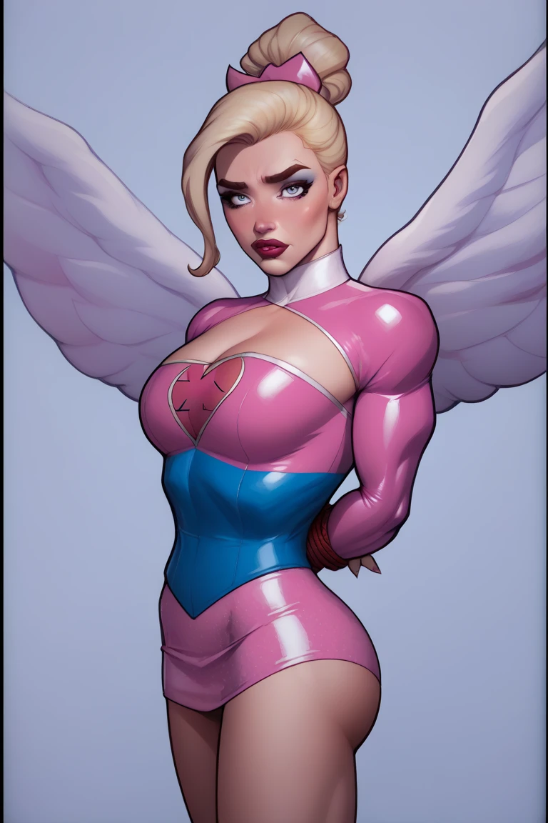 Margot Robie, Barbie pink, Dc Comics, dressed as a Barbie version of power girl, by Adam Hughes, sexy