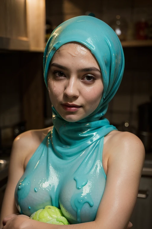 ((best quality)), ((masterpiece)), (detailed), 4K, perfect face, 25 years old woman wearing hijab, cumshot, open mouth, mouth full with cum, cum dripping, facing camera, sweating, wet body, (cum glazed: 1.5), half body, happy