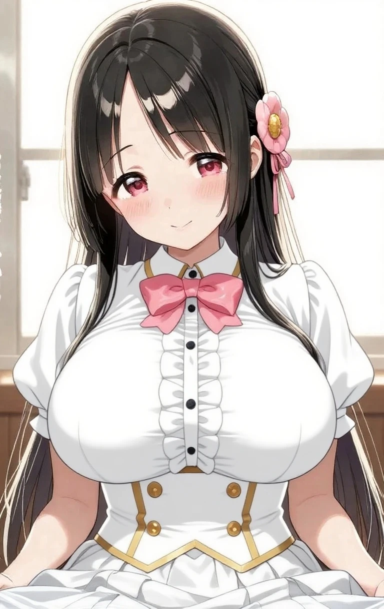 ((nsfw, masterpiece, best quality)), ((super high resolution)), (photo realistic), best shadow, (sharp sketch, illustration:1.2), high detail, very detailed, (nice hands, perfect hands), (POV, face focus:1.4), ((1girl and 1 boy)), beautiful girl, 18 years old, brown eyes, (straight long black hair:1.5), (normal breasts:1.2), glossy skin, ((view from front:1.5)), (very slender:1.3), (beautiful adolt face:1.3), famous idol, thin lips, detailed facial features, facial and skin texture, Crisp focus, perfect beautiful body and face, pink small nipple, beautiful face, perfectly in focus, long bangs, underhair, (in the night hotel:1.3), all body, (happy:1.5), (sweat:1.5), ((woman on top:1.5)), ((penis)), ((vaginal)), ((sex:1.5)), (Vivid Flashy idol costume:1.5), (cum in pussy:1.5), skirt lift, (kneesocks:1.2), (kanzashi:1.3), choker, (corsage:1.5), wrist scrunchie, (cum on hair and body:1.5)