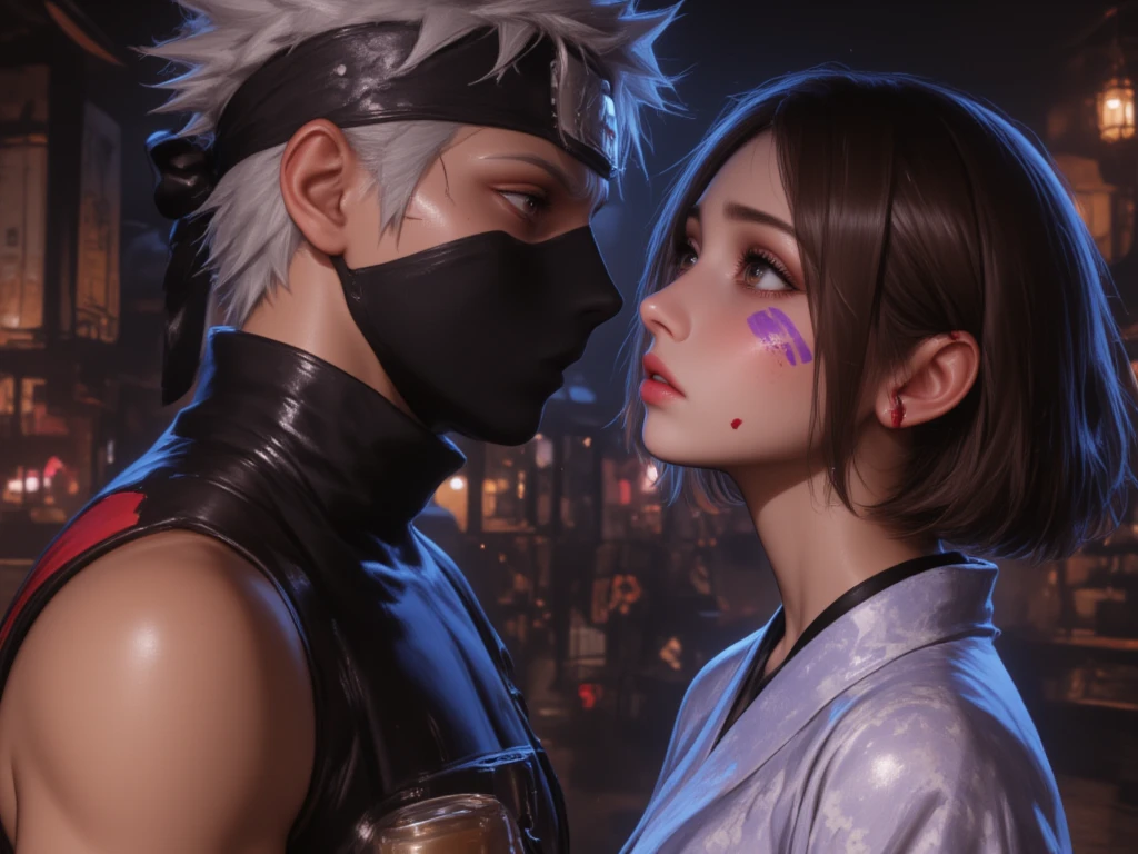 japanese oni is fighting a beautiful girl,18yo, by the river,pink short hair, blue eyes,Conceptual art, best photo shot, glowing light, realistic, UHD, textured skin, masterpiece, anatomically correct, best quality, 8k, full body,