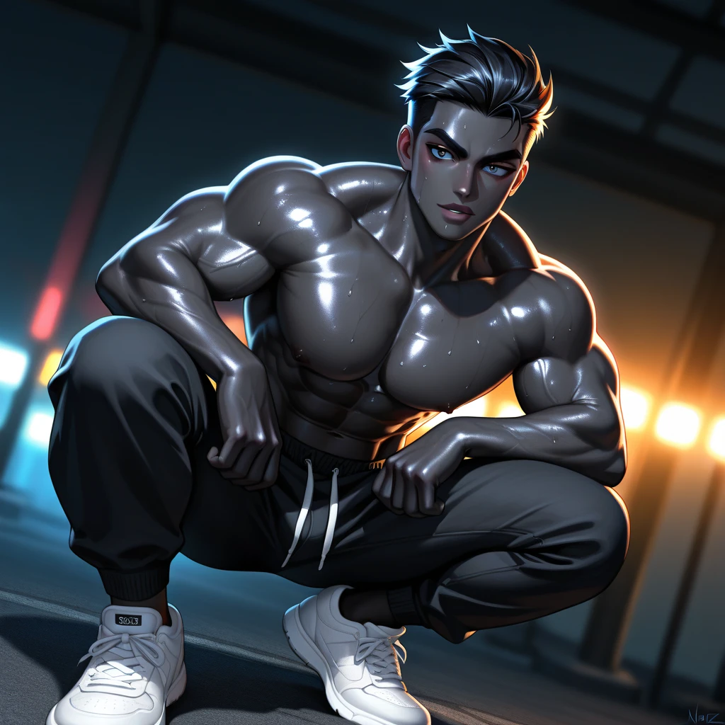 mtu，Man，short detailed hair，musculous，african man，Hyper Real，nakeness --auto